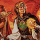 A portion of Clyde Caldwell’s original cover for The Wyvern’s Spur. From left: Olive Ruskettle, Giogi Wyvernspur, and a dragon.